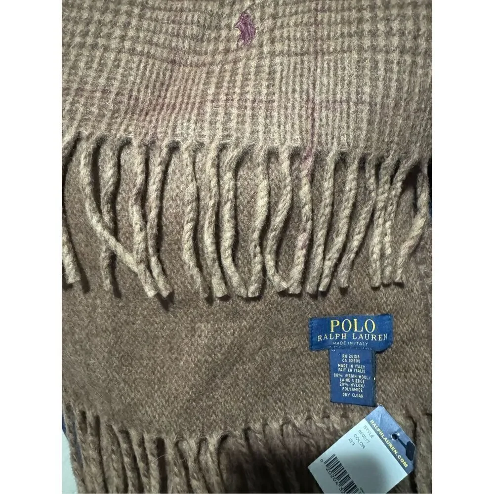 Ralph Lauren NWT Virgin Wool blend brown scarf  pony logo